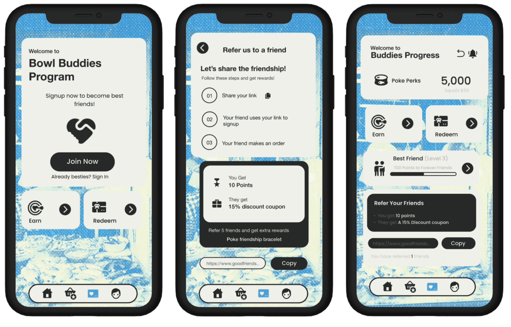 Engagement mockup showing loyalty program and community events