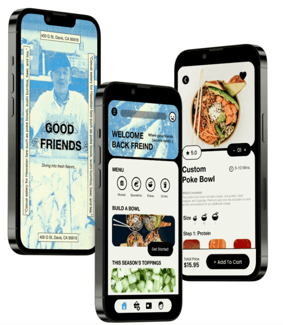 Good Friends Poke branding and service design overview