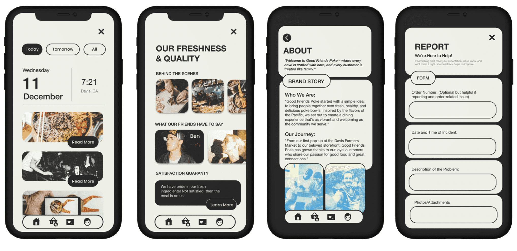 Product quality mockup showing behind-the-scenes content and testimonials