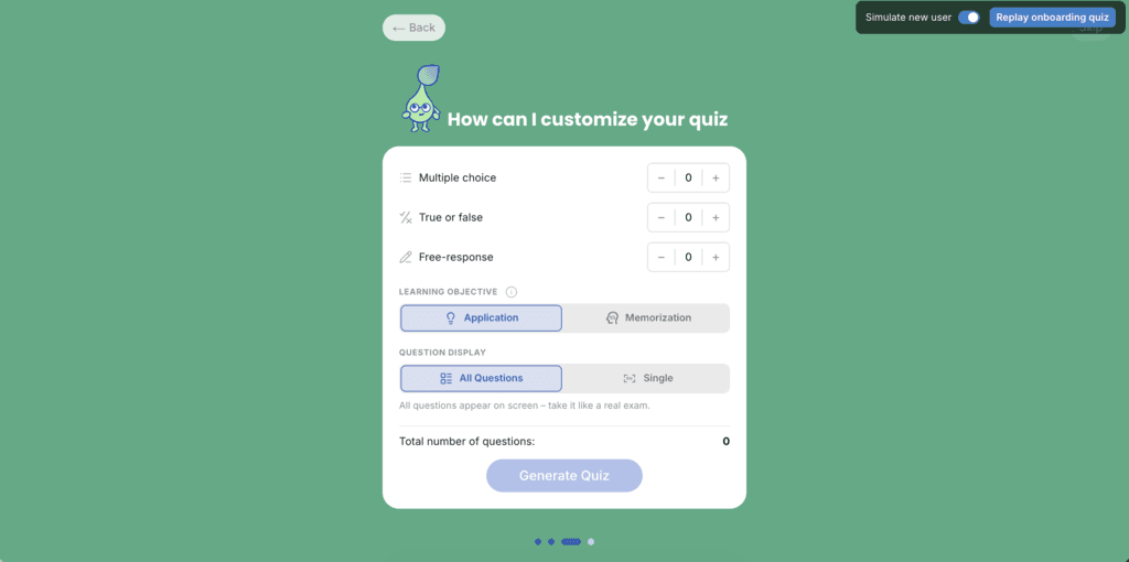 Onboarding step 4: customize quiz settings