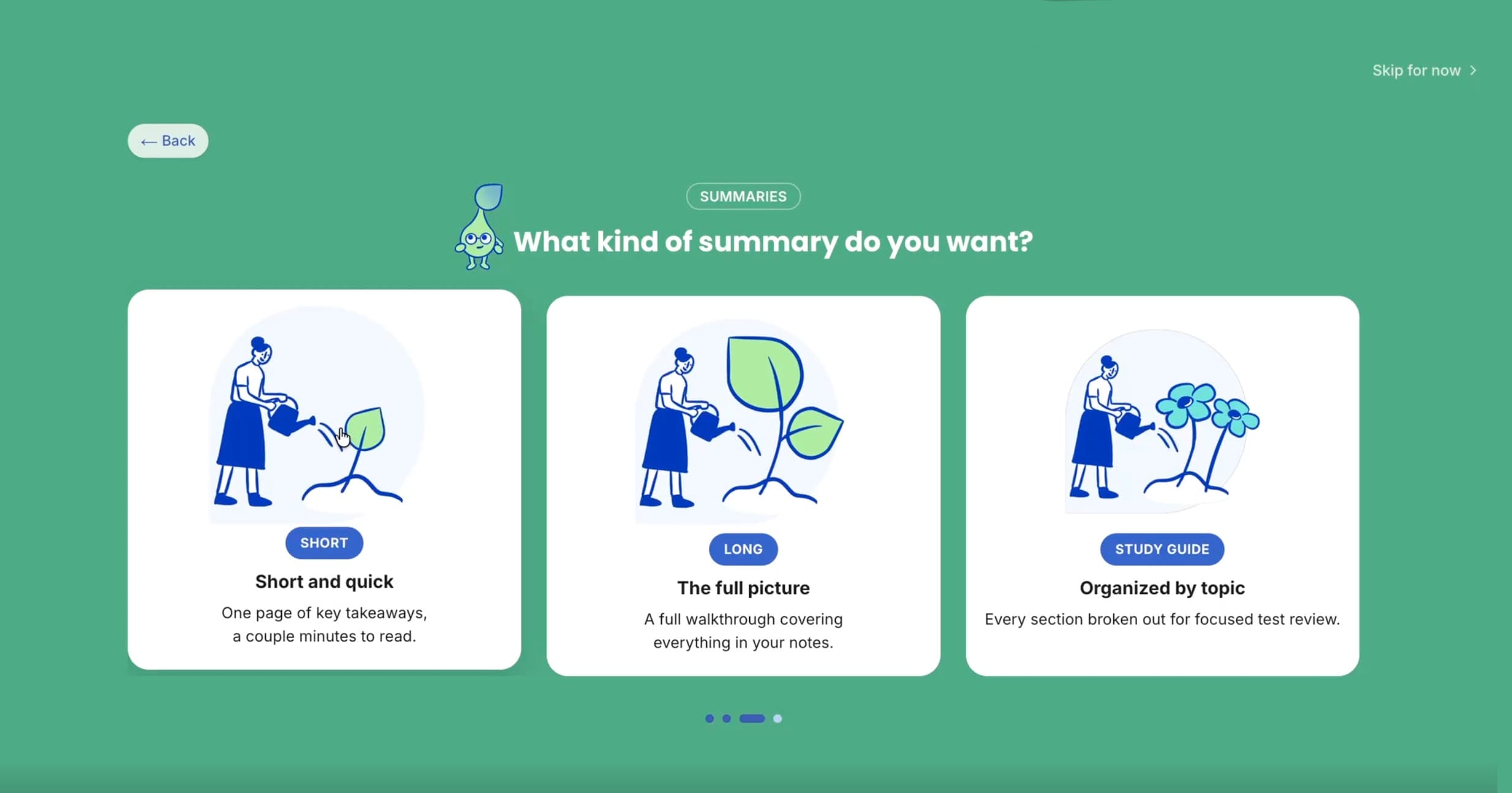 Onboarding step 5: choose a summary type