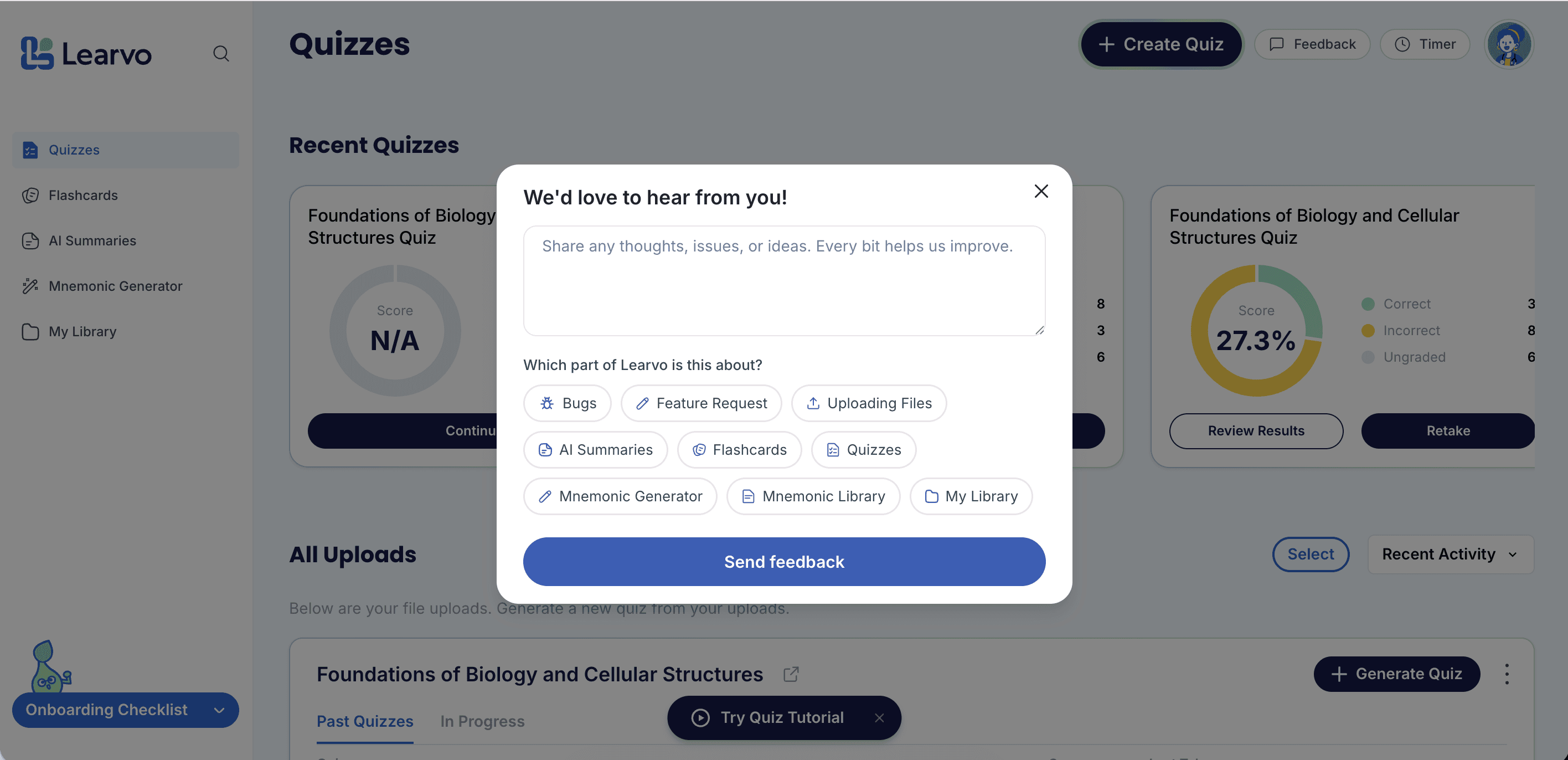 Learvo feedback modal